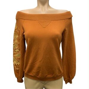 Baby Phat Orange Off-Shoulder Sweater with Dragon Detail Size S